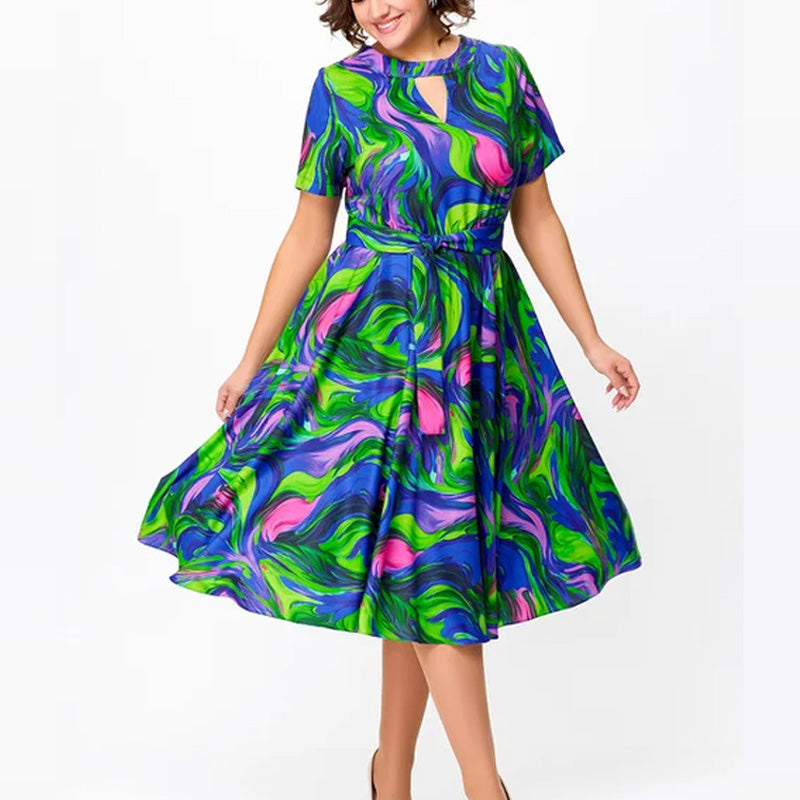 Lorraine | Vibrant Swirl Midi Dress – Flattering, Playful & Confident